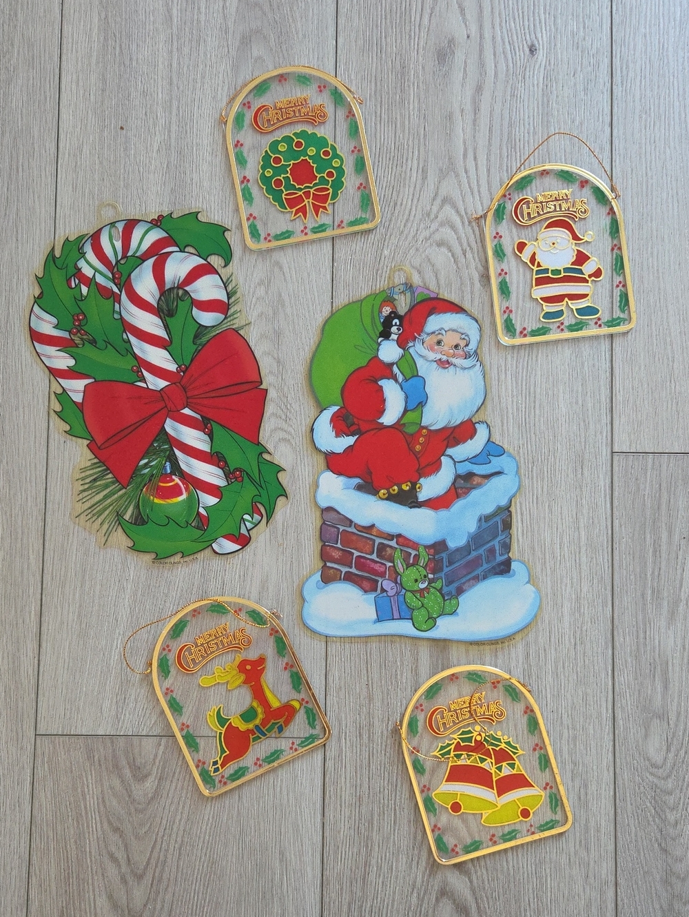 Vintage Color Clings Inc. Christmas Window Decorations & Ornaments Lot Of 6